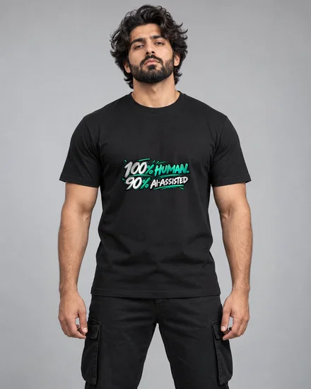 100% Human. 90% AI-Assisted printed T-shirt for men