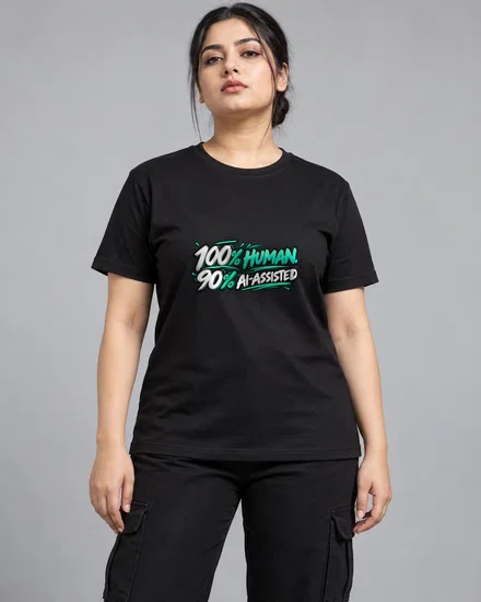 100% Human. 90% AI-Assisted printed T-shirt for women