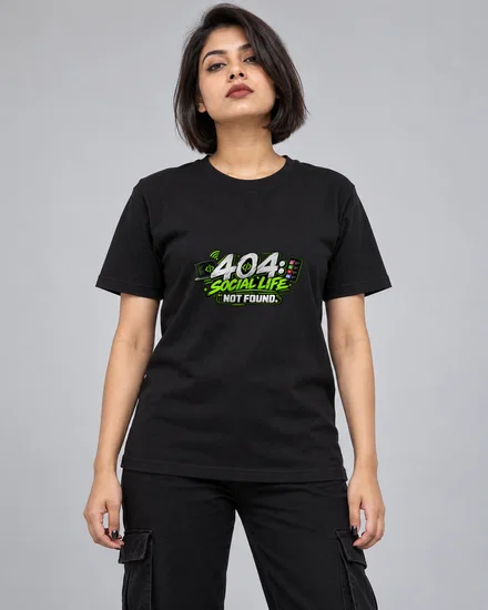 404 - Social Life Not Found printed T-shirt for women