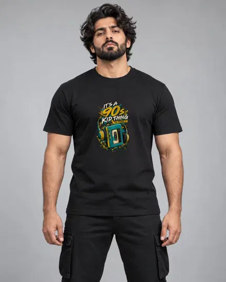 90s Kid Cassette Player printed T-shirt for men