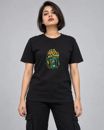 90s Kid Cassette Player printed T-shirt for men and women