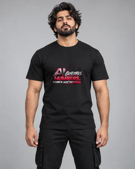 AI Generates Numbers. I Check What They Mean printed T-shirt for men and women