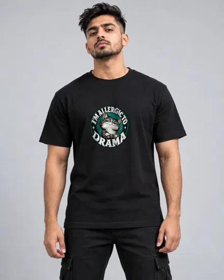 Allergic to Drama Cat printed T-shirt for men