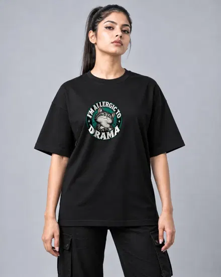 Allergic to Drama Cat printed T-shirt for men and women