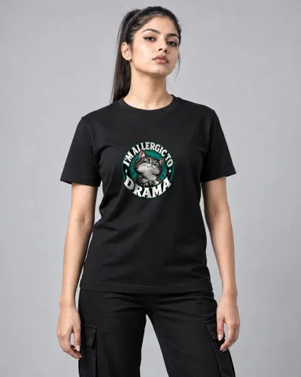 Allergic to Drama Cat printed T-shirt for men and women