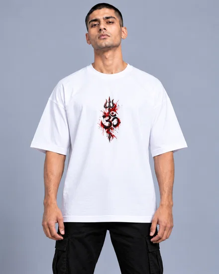 Black And Red Om Trident Emblem printed T-shirt for men and women