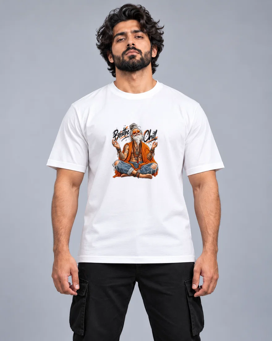 Breathe Chill Sadhu In Shades printed T-shirt, white