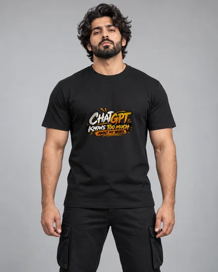 ChatGPT Knows Too Much About My Work printed T-shirt for men