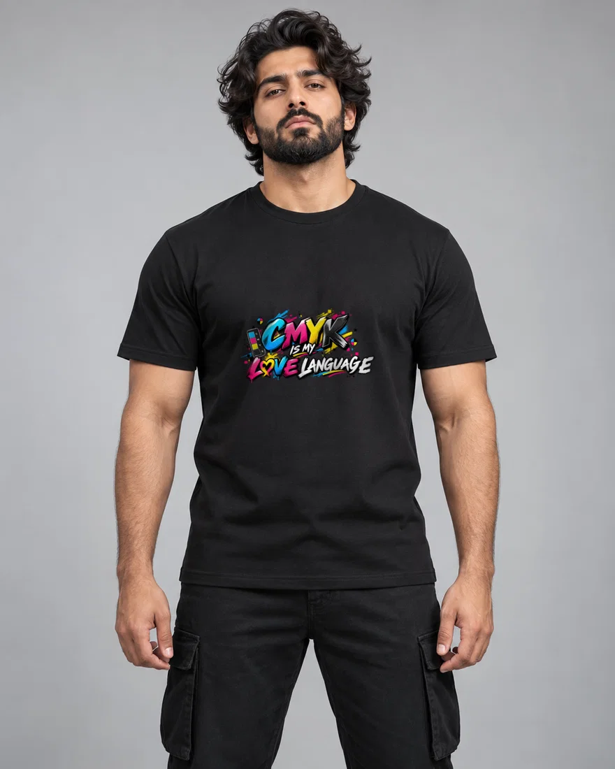 CMYK Is My Love Language printed T-shirt, black