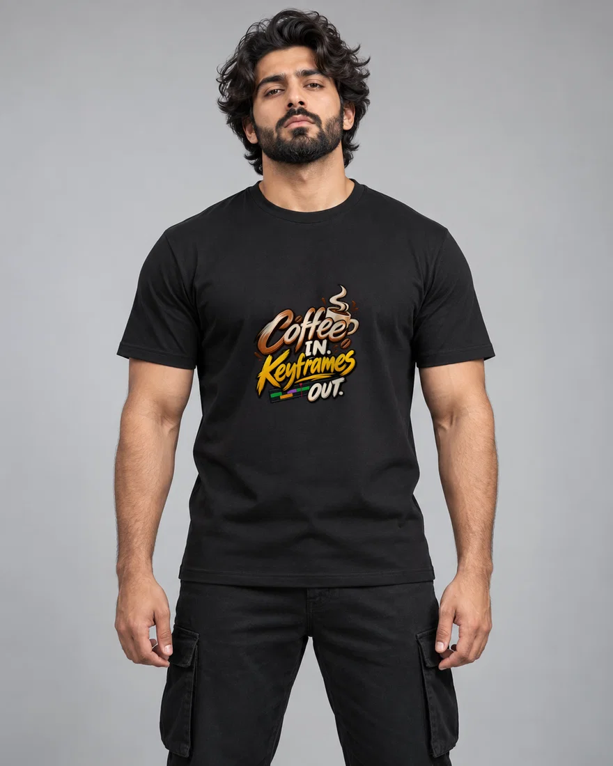 Coffee In Keyframe Out printed T-shirt, black