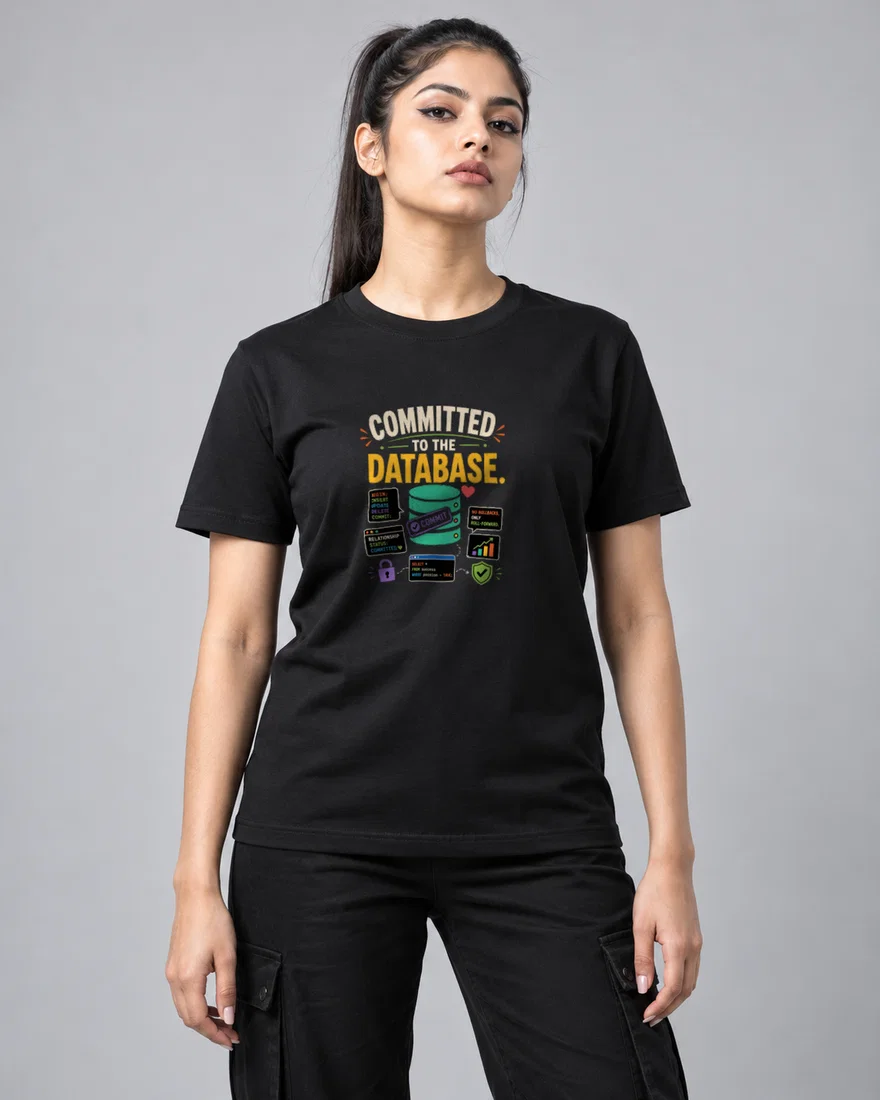 Committed to the database printed T-shirt, black