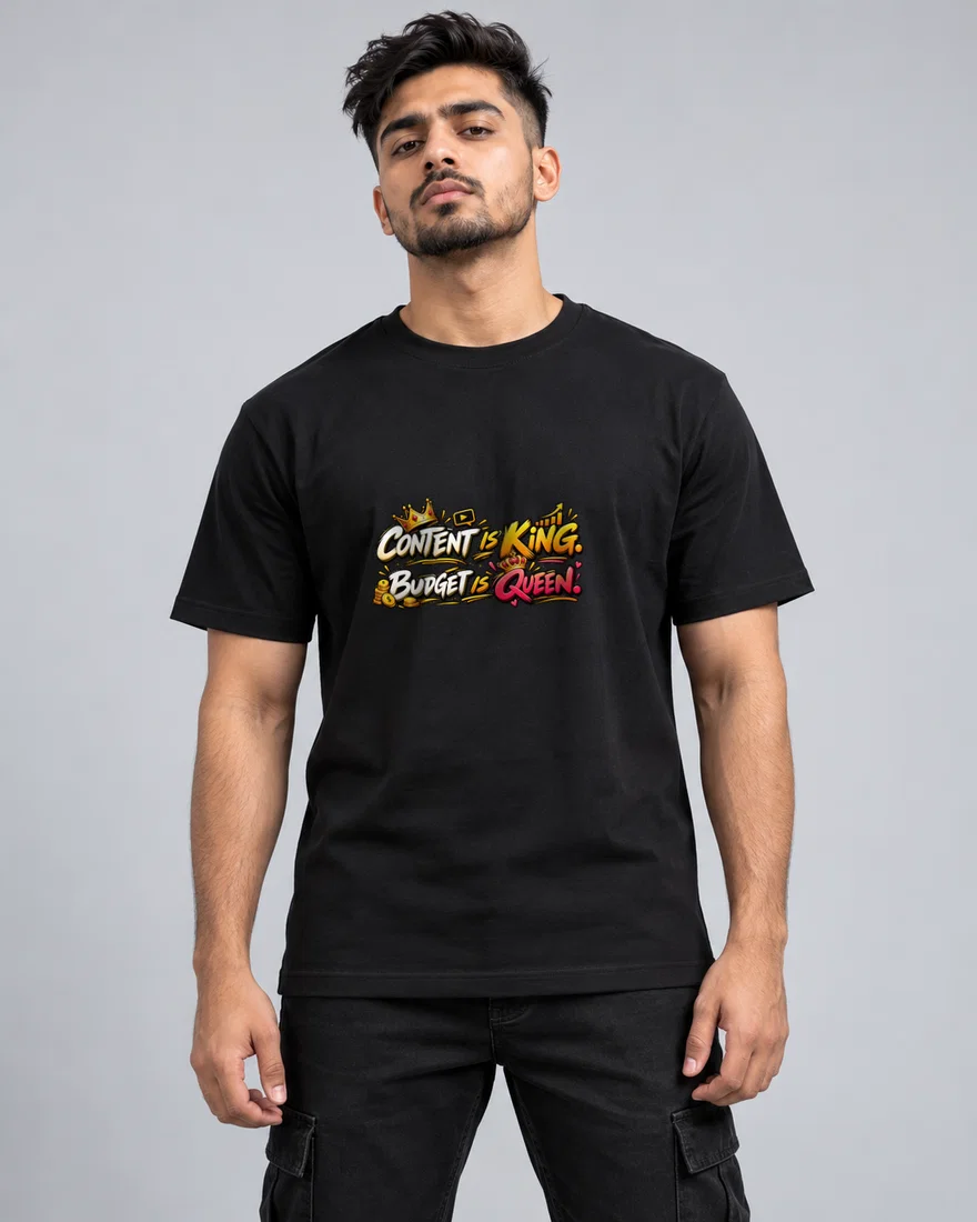 Content Is King. Budget Is Queen printed T-shirt, black