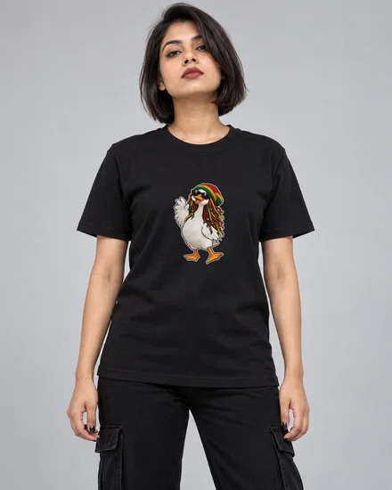 Cool Rasta Goose Sticker printed T-shirt for women