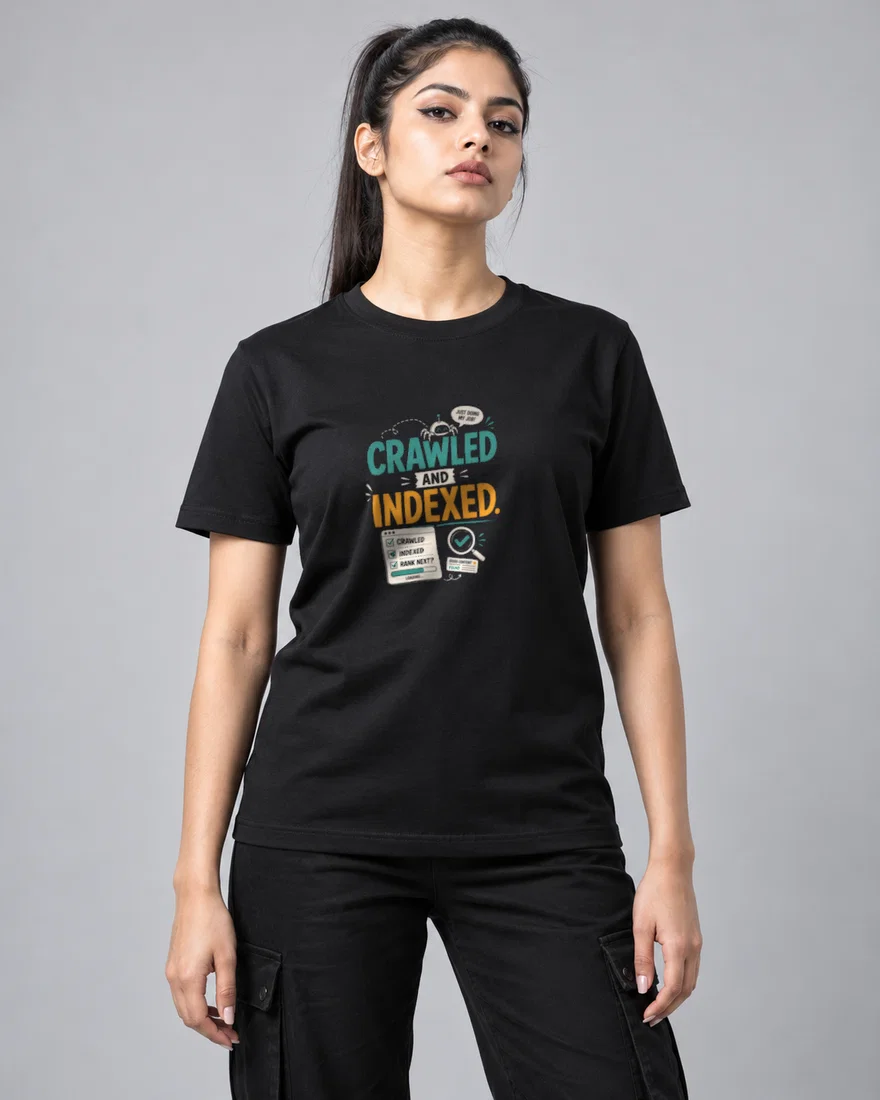 Crawled and Indexed printed T-shirt, black