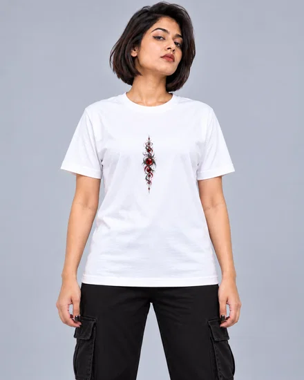 Crimson Orb Filigree Totem printed T-shirt for women