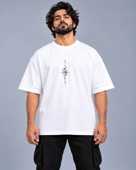 Crimson Ornamental Spine Emblem printed T-shirt for men and women