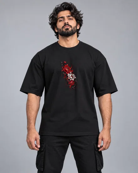 Crimson Peony Floral Splash printed T-shirt for men and women