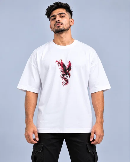 Crimson Phoenix In Flight printed T-shirt for men and women