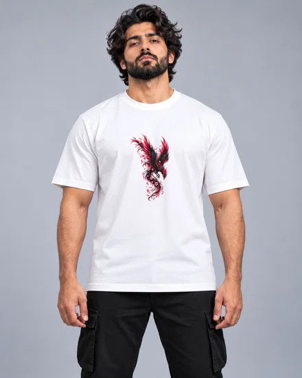Crimson Phoenix In Flight printed T-shirt for men and women