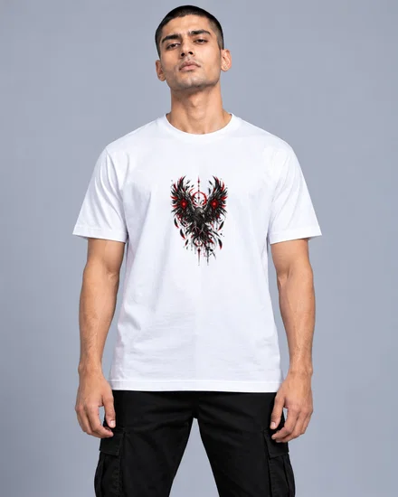 Crimson Sigil Raven printed T-shirt for men