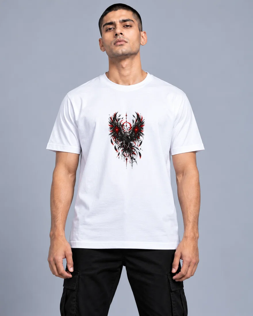 Crimson Sigil Raven printed T-shirt, white