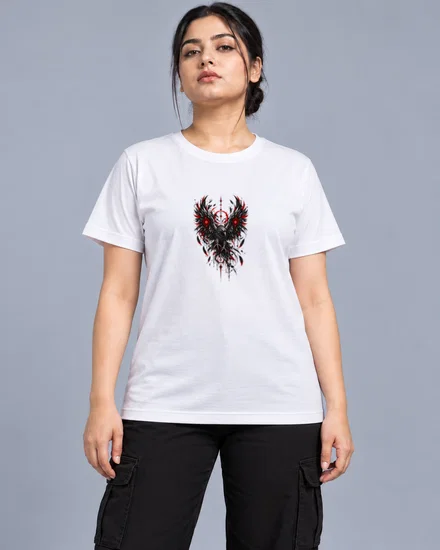 Crimson Sigil Raven printed T-shirt for women