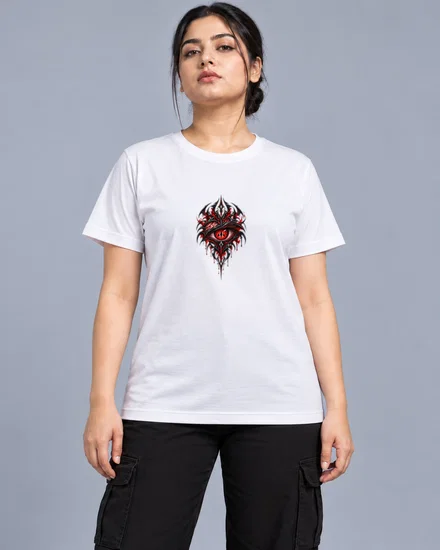 Crimson Tribal Eye Emblem printed T-shirt for women
