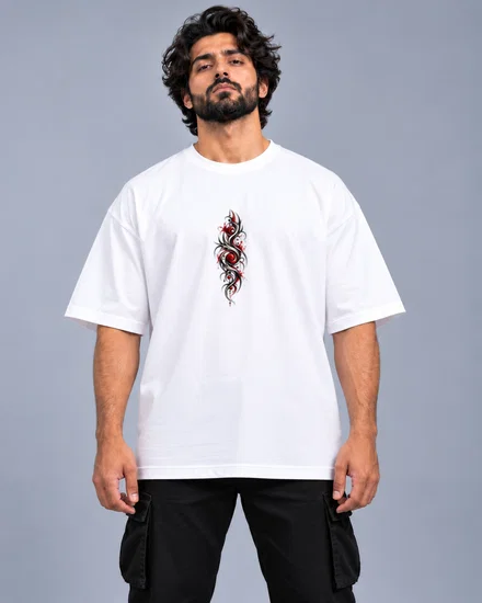 Crimson Tribal Swirl Tattoo Column printed T-shirt for men and women