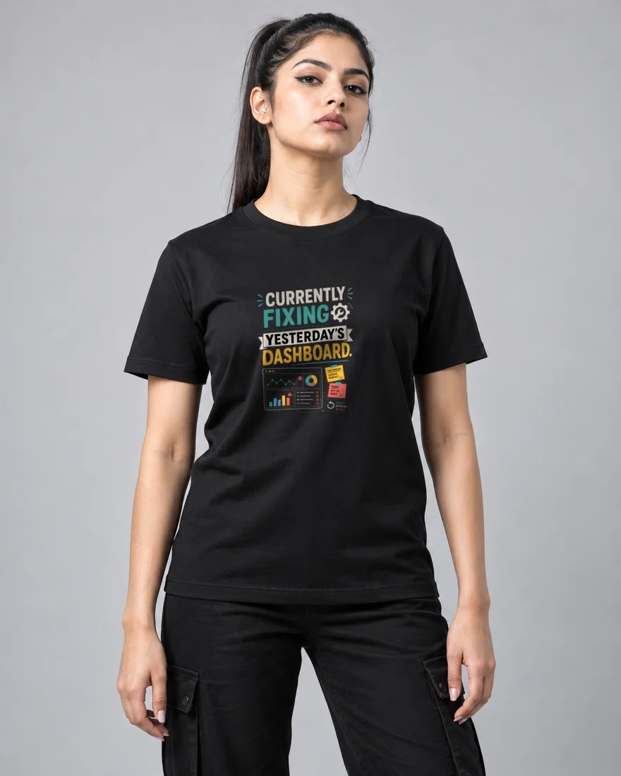 Currently Fixing Yesterday's Dashboard printed T-shirt, black