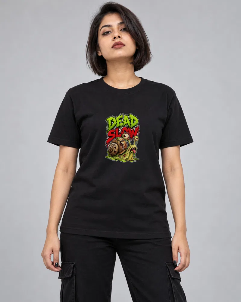 Dead Slow Zombie Snail printed T-shirt, black