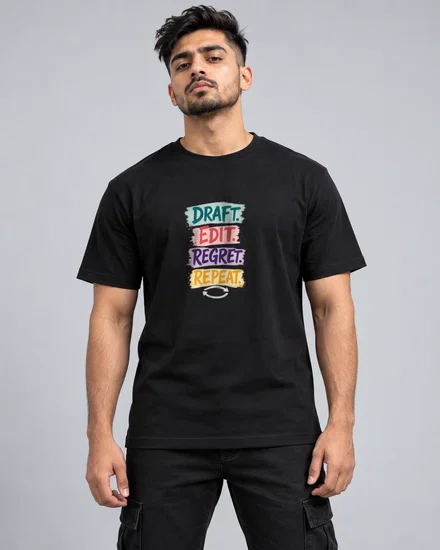 Draft. Edit. Regret. Repeat printed T-shirt for men