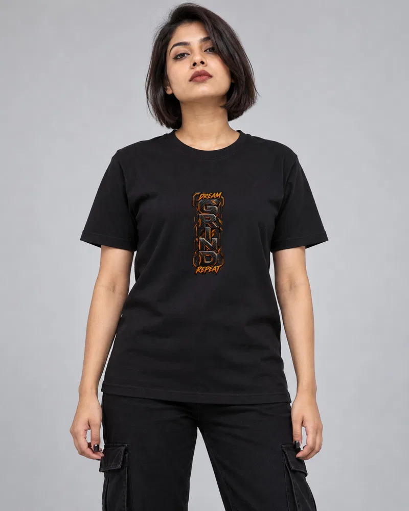 Dream Grind Repeat printed T-shirt, black
