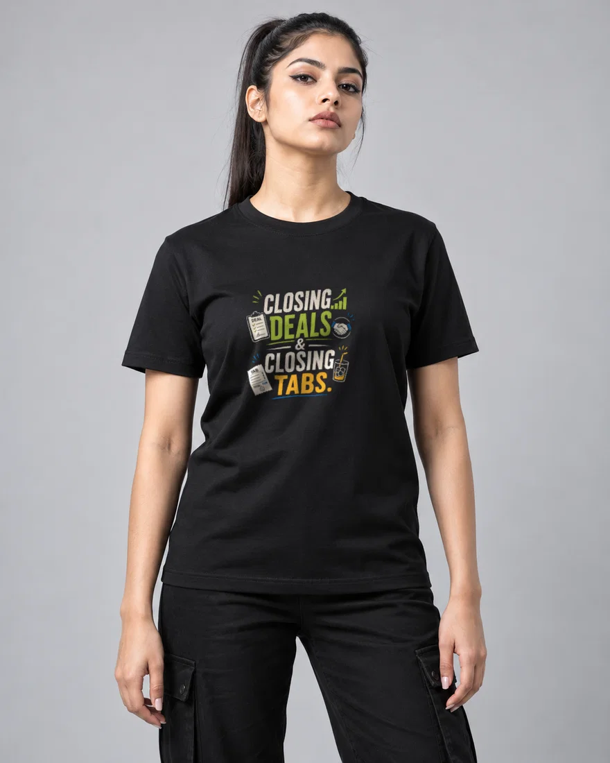 DTFClosing Deals & Closing Tabs printed T-shirt, black