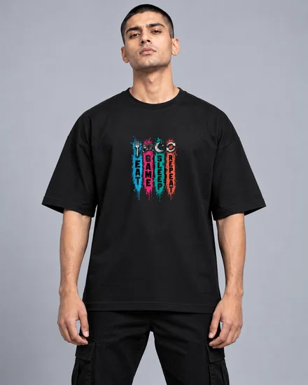 Eat Game Sleep Repeat Grunge Poster printed T-shirt for men and women