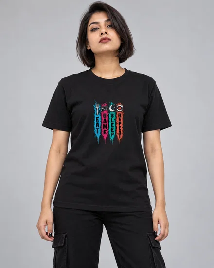 Eat Game Sleep Repeat Grunge Poster printed T-shirt for women