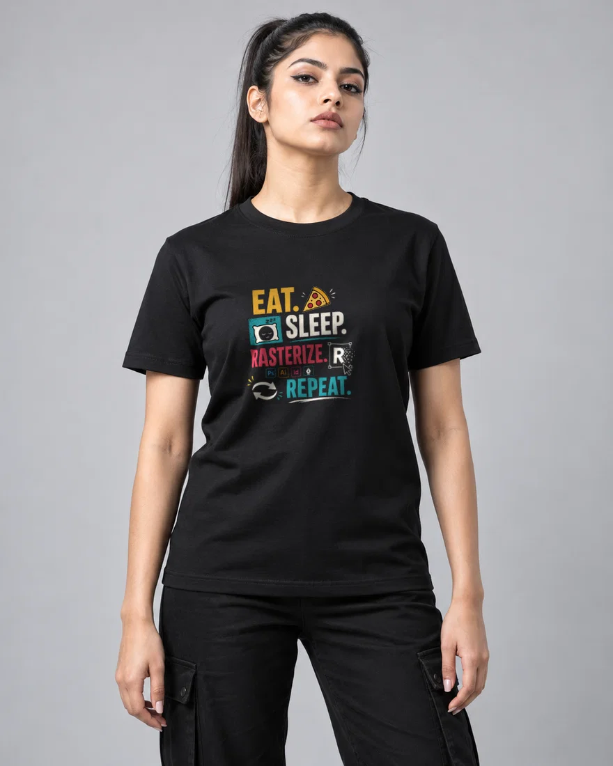 Eat. Sleep. Rasterize. Repeat printed T-shirt, black