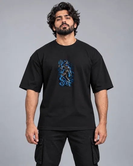 Electric Blue Shiva With Trident printed T-shirt for men and women