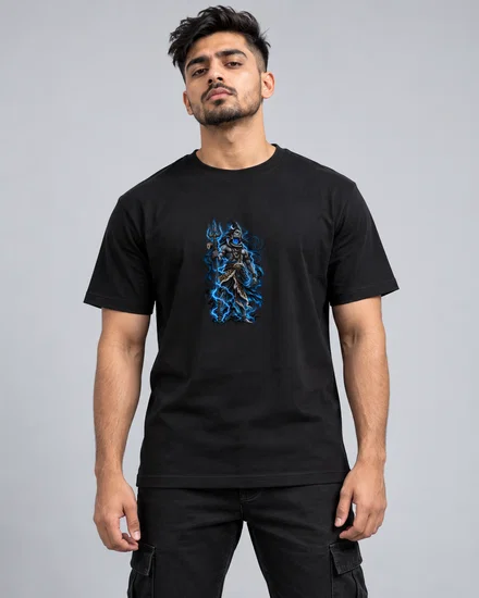 Electric Blue Shiva With Trident printed T-shirt for men