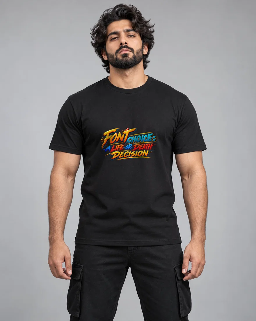 Font Choice - A Life-Or-Death Decision printed T-shirt, black