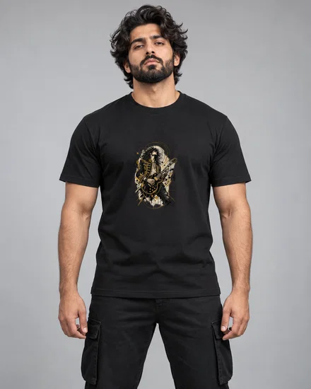 Gilded Blueprint Rock Guitarist printed T-shirt for men