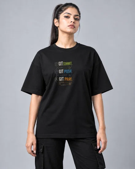 Git commit. Git push. Git pray printed T-shirt for men and women