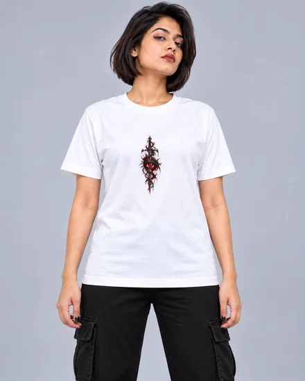 Gothic Dagger And Crimson Eye Emblem printed T-shirt for women
