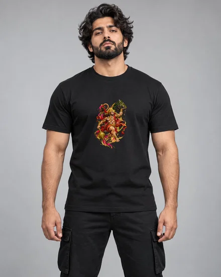 Hanuman's Leaping Mountain Quest printed T-shirt for men