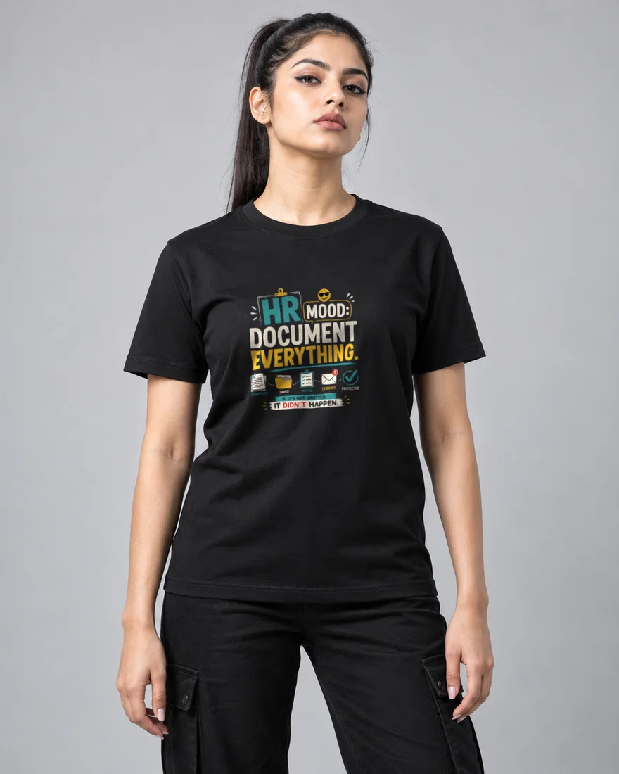 HR Mood Document Everything printed T-shirt, black