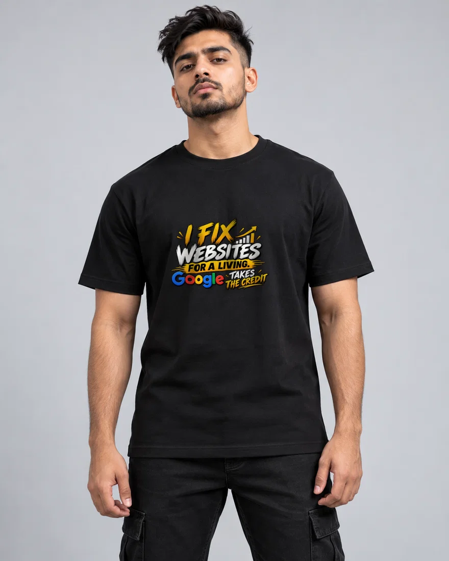 I Fix Websites For A Living. Google Takes The Credit printed T-shirt, black