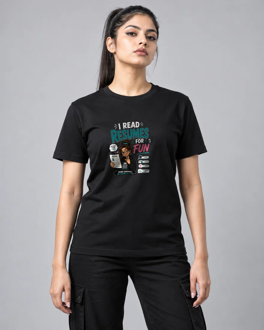 I Read Resumes for Fun printed T-shirt, black