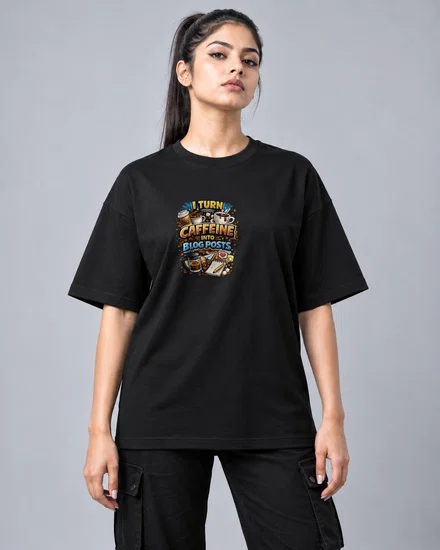 I turn caffeine into blog posts printed T-shirt for men and women