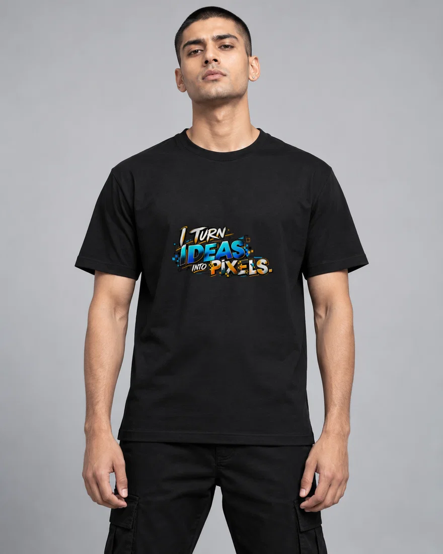 I Turn Ideas Into Pixels printed T-shirt, black