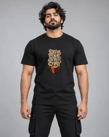 Ideas Come After Chai printed T-shirt for men