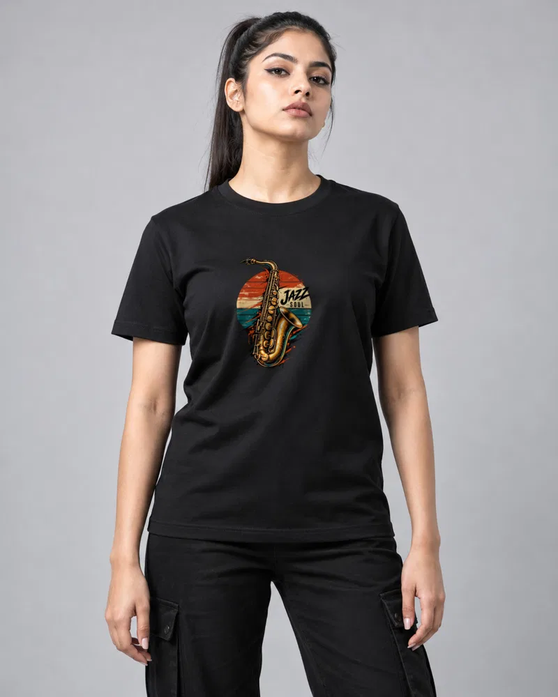 Jazz Soul Saxophone printed T-shirt, black